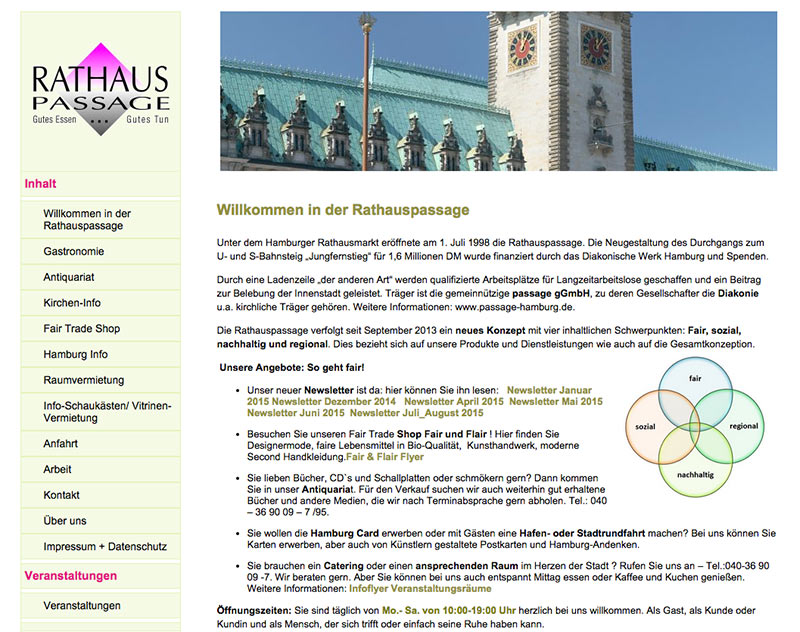Artikelausschnitt der Homepage der Rathauspassage